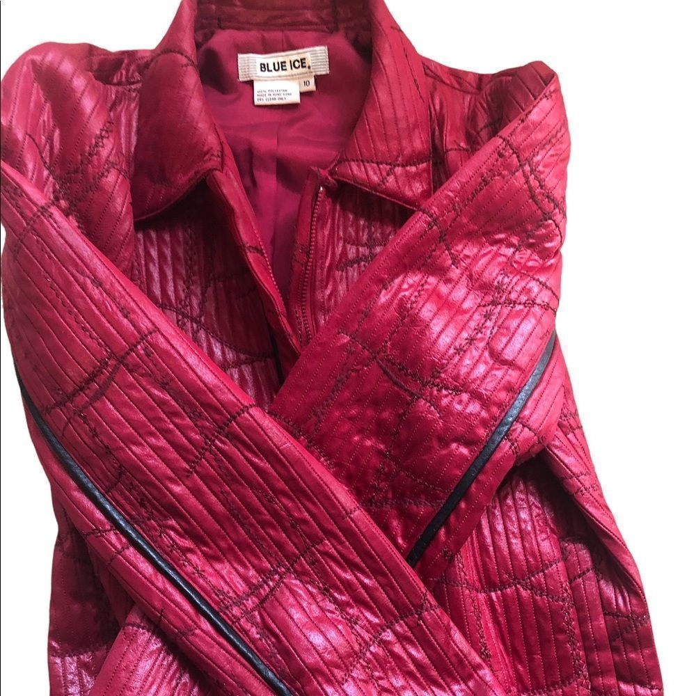 Blue Ice Red Quilted Jacket Sz 10 - Picture 2 of 7